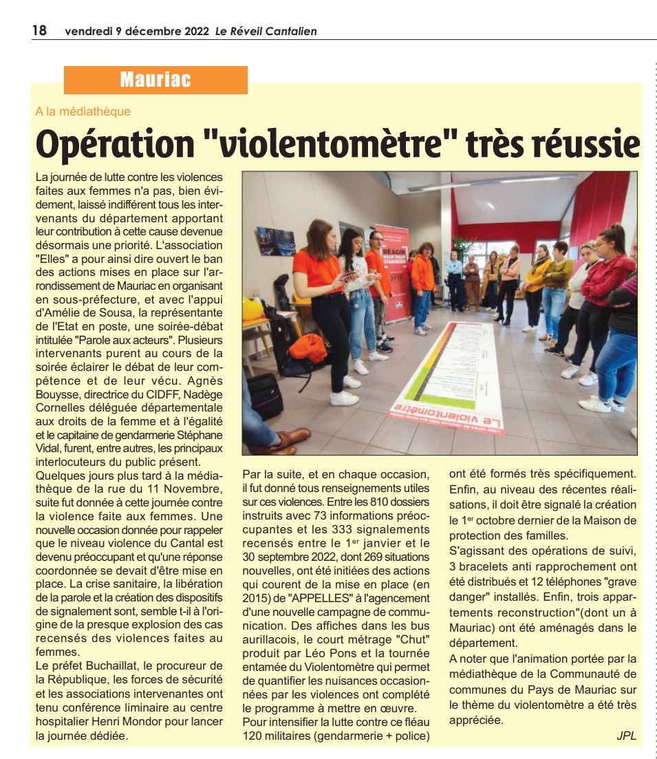 09-12-2022 Le réveil cantalien - Opération violentomètre trés réussie